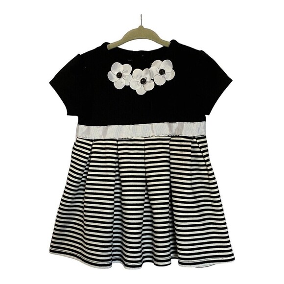Little Me Dress Size 24 month White and Black Embellished Flowers - Picture 1 of 7